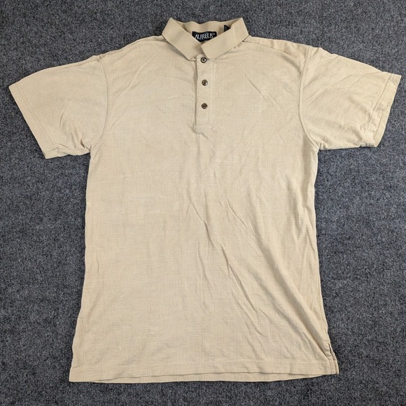 Aureus Other - Aureus Bamboo Tech Mens Polo Shirt Tan Textured Plaid Short Sleeve Size L